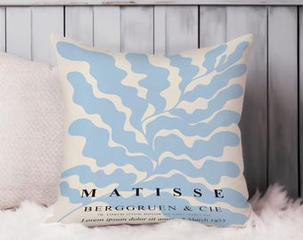 Botanical Throw Pillow Soft Cushion Cover Matisse Boho Botanical Light Blue Bohemian Square Decorative Accent Pillowcase Gift Blue Beige