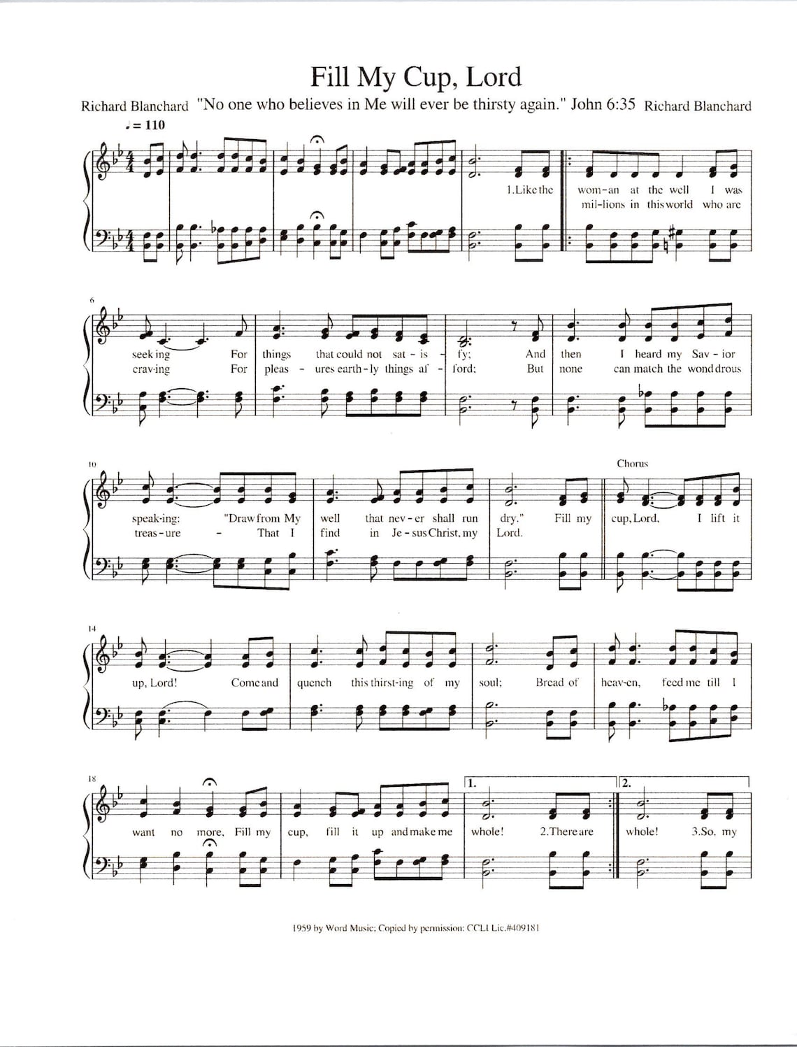 Fill My Cup Lord Lyrics Jessy Dixon Fill My Cup Lord - Printable Hymn Tune With Lyrics - Key of B Flat - Etsy