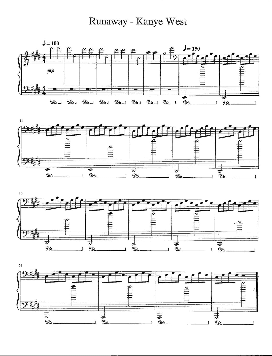 Runaway Printable Runaway - Main Theme From Kanye West - Digitial Printable Teaching ...