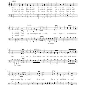 Puede incluir: Una página de partitura musical con el título "Low in the Grave He Lay" de Robert Lowry. La música está escrita en un estilo de himno tradicional con letras y notación musical.