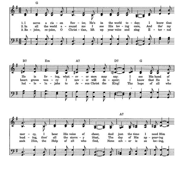 He Lives - Digital Easter Hymn Tune for Piano with Lyrics - Key of G