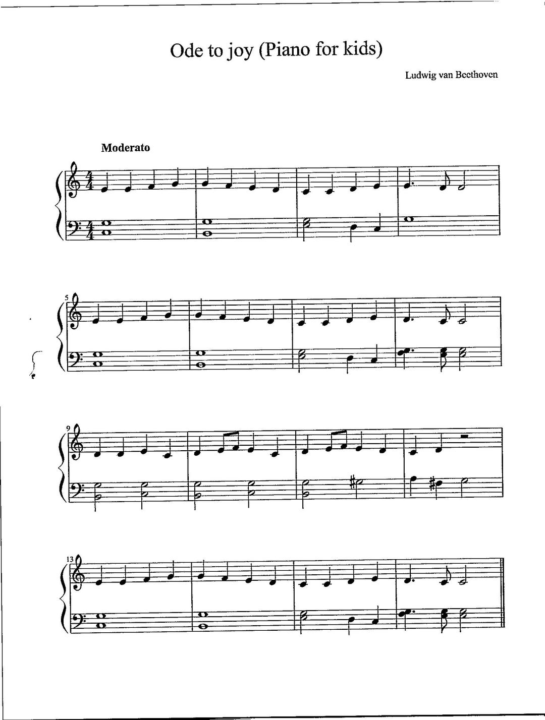 Ode To Joy By Beethoven Digital Teaching Piece Easy Piano Solo Key