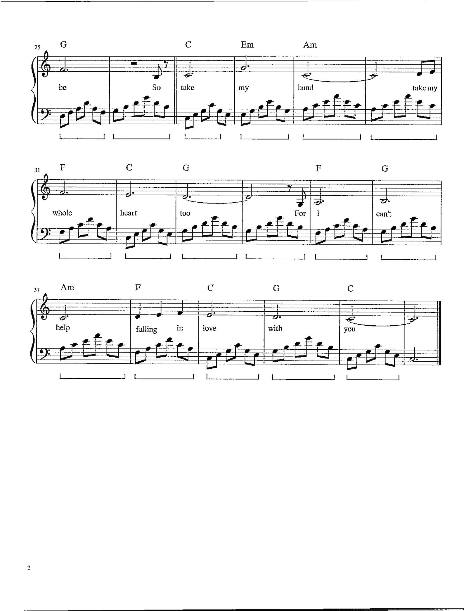 Can't Help Falling in Love - Digital Download Sheet Music for Piano ...
