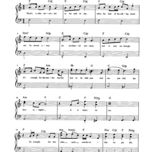May include: Sheet music for the song "Can You Feel the Love Tonight" by Elton John. The music is written in standard notation with lyrics printed below each musical staff.