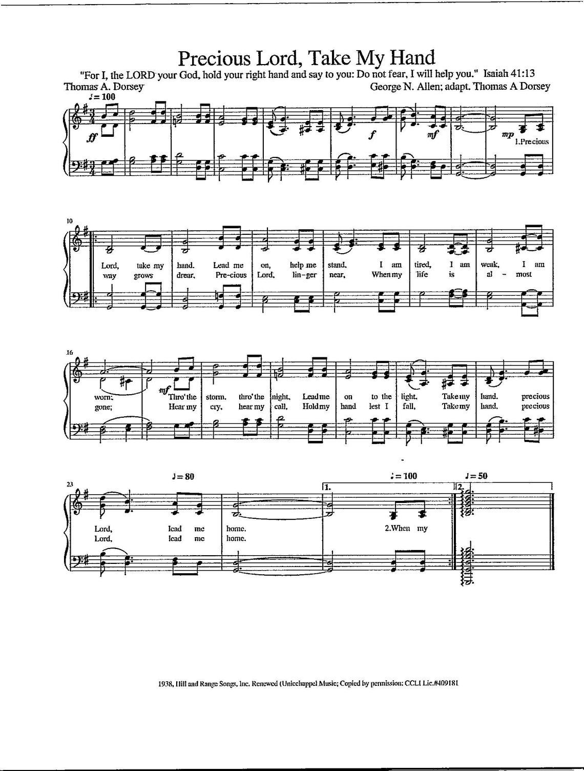 Precious Lord, Take My Hand - Digital Printable Hymn Tune With Lyrics ...