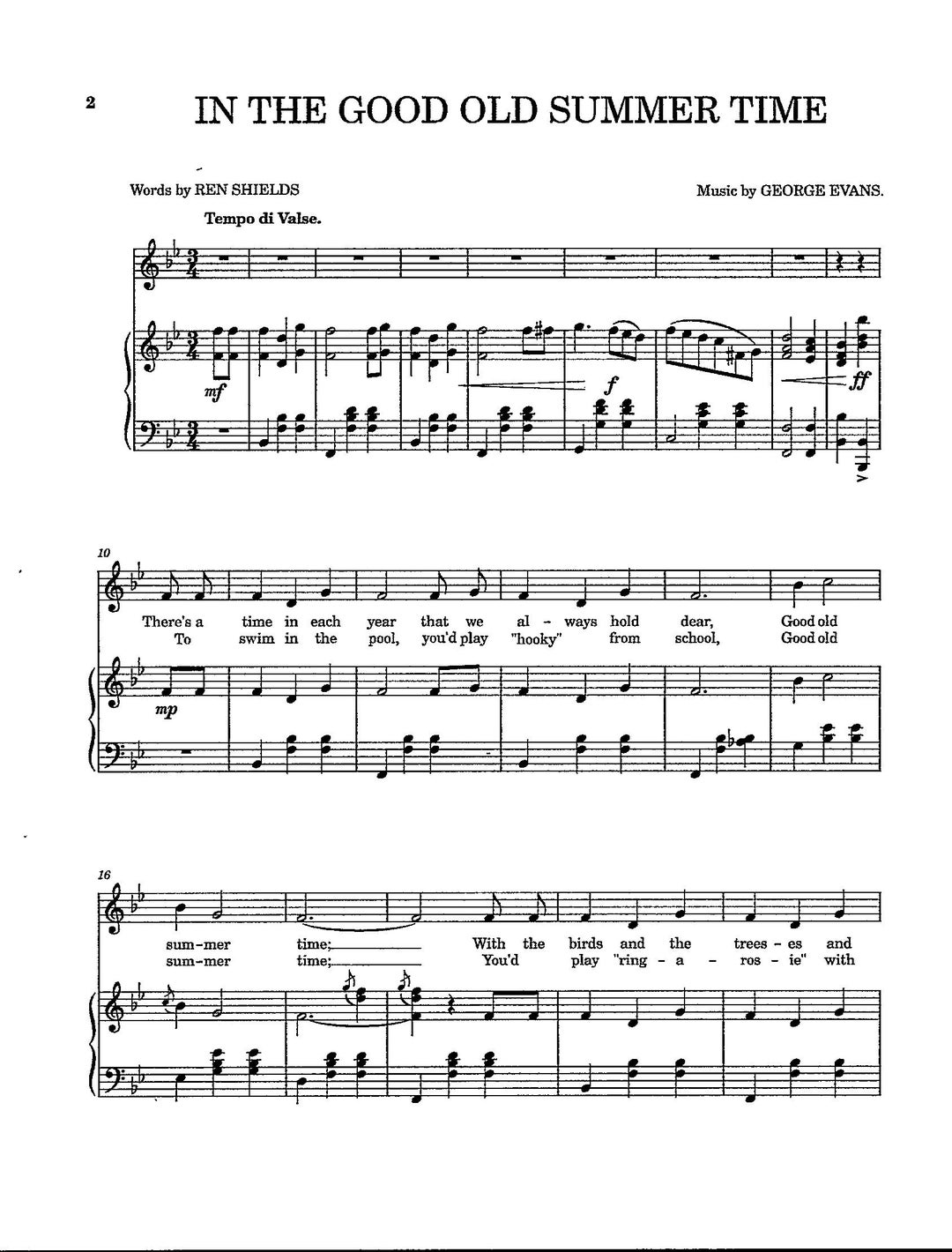 In the Good Old Summertime - Digital Sheet Music for Piano Keyboards ...