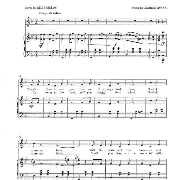 In the Good Old Summertime - Digital Sheet Music for Piano Keyboards Voices - Key of B Flat