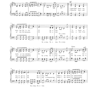 May include: A sheet music page for the song "I'll Fly Away" by Alfred E. Brumley. The lyrics and music are printed in black and white on a white background. The song is a gospel hymn about the hope of heaven.