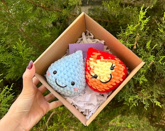 Elemental Plushie Amigurumi ,Couple Plushie, Couple Toy, Crochet Plushie , Elemental Toys , Fire and Water Plushie , Valentines Day Gift