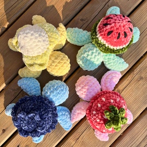 NEW Handmade Fruit Turtle Crochet Plushie | Amigurumi Birthday Gift Idea Stuffed Sea Animal Strawberry Kiwi Watermelon Peach Grape Plush Toy