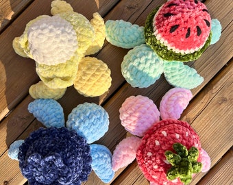 Fruit Turtle Crochet Plushie | Handmade Amigurumi Birthday Gift Stuffed Sea Animal Strawberry Banana Watermelon Blueberry No Sew Beginner