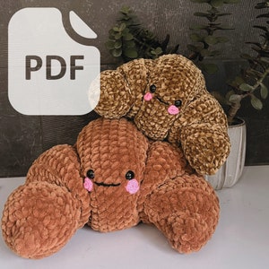 Pattern Crochet Croissant Plushie | PDF Download Beginner Friendly Amigurumi Breakfast Food No Sew Birthday Gift Idea Pastry Stuffed Toy