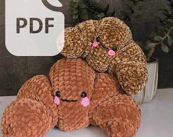 Pattern Crochet Croissant Plushie | PDF Download Beginner Friendly Amigurumi Breakfast Food No Sew Birthday Gift Idea Pastry Stuffed Toy