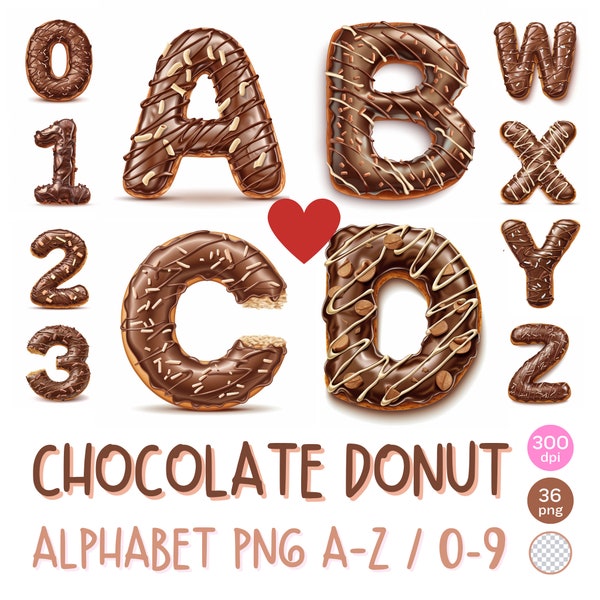 Cute Chocolate Donut PNG, Valentine Doodle Letters, Doodle Font, Cute Letters, Alphabet PNG, Digital Download