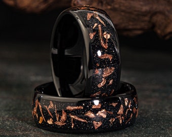 Nebula Ring, Mens Wedding Ring, Black Tungsten Outer Space Ring, Black Ring, Meteorite Ring, Polish, Mens Wedding Band, Mens Ring, Gift 8mm