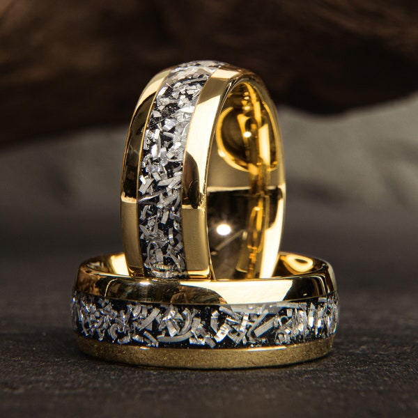 Cosmos Gold 18K Wedding Ring, Unique Tungsten Ring, Meteorite Ring, Mens Wedding Band, Wedding Ring, Engagement Ring, Mens Ring