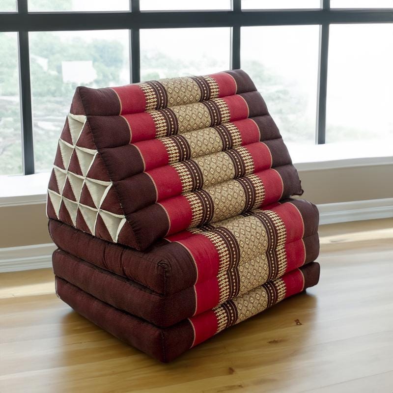Red and Burgundy Floral Traditional Kapok Thai Floor Cushion 3 Fold Etsy