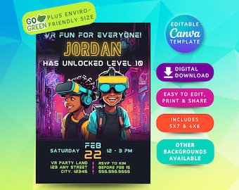 VR Invitation VR Party Invite Virtual Reality Invitation Template African American Girl Boy VR Invite Editable vr Gamer Birthday Invite