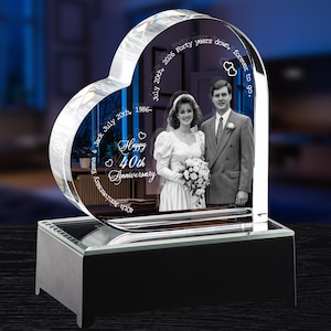 40th Anniversary Crystal Personalized Laser Etched Portrait Couple Gift, 40 Years 3D Ruby Anniversary  Memorial Photo Keepsake