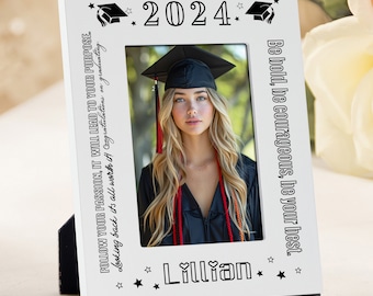 Personalized Graduation Picture Frame 4x6, Custom Graduation Frame, Graduation Gifts for College High School, White Black Wooden Frame