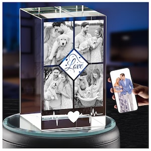 Personalized Engraved 2D Crystal Photo, Custom Laser Etched Picture Crystal Brick Cube, Anniversary Christmas Gift