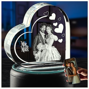 Personalized Engraved 3D Crystal Photo, Custom Glass Laser Etched Photo, Anniversary Wedding Christmas Gifts