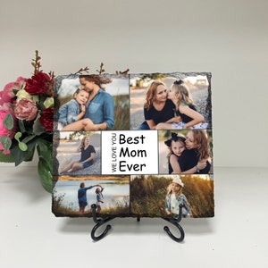 Custom Photo on Rock Slate, Personalized Photo Gift for Mom, Photo Slate with Stand, Mother&#39;s Day Birthday Family Parents Gift with Picture