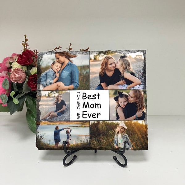 Mothers Day Gift, Custom Rectangle Slate Picture Frame, Photo Gifts for Mom, Personalized Photo Rock Plaque with Your Text and Photo