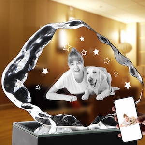 Personalized 3D Pet Portrait Crystal Using Pet Photo, 3D Crystal Photo, Custom Laser Etched Engraved Picture Crystal Lamp, Custom Pet Art