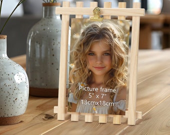 Handmade Pine Wood Clip Frame, Rustic 5x7 Photo Holder, Farmhouse Table Decor, Perfect Gift for Her Him