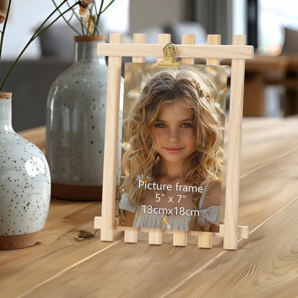 Handmade Pine Wood Clip Frame, Rustic 5x7 Photo Holder, Farmhouse Table Decor, Perfect Gift for Her Him