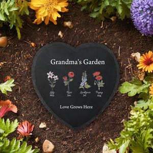 Personalized Birth Flower Garden Stone: Grandma&#39;s Garden Slate with Stand