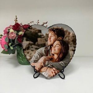 Custom Photo on Rock Slate, Photo Slate with Stand, Personalized Home Decor, Engagement, Wedding, Anniversary, Valentine’s Day Gift for Her