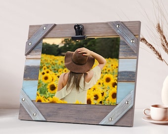 Rustic Clip Picture Frame for 4x6 5x7, Wood Photo Clipboard, Home Farmhouse Decor, Mother's Day Anniversary Birthday Gift, Tabletop Display