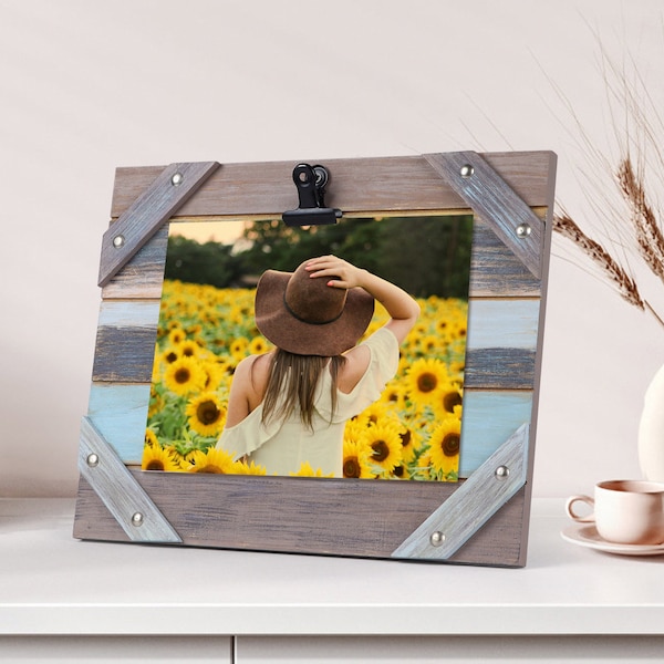 Rustic Clip Picture Frame for 4x6 5x7, Wood Photo Clipboard, Home Farmhouse Decor, Mother's Day Anniversary Birthday Gift, Tabletop Display