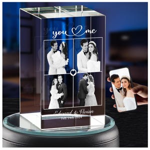 Personalized 2D Crystal Photos, Custom Engraved Crystal Picture Gift for Couples Parents, Christmas Wedding Anniversary Portrait Gifts