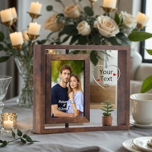Op maat gemaakte roterende houten fotolijst: dubbelzijdig 4 x 6 fotodisplay