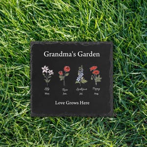 Personalized Birth Flower Garden Stone: Grandma&#39;s Gift with Stand