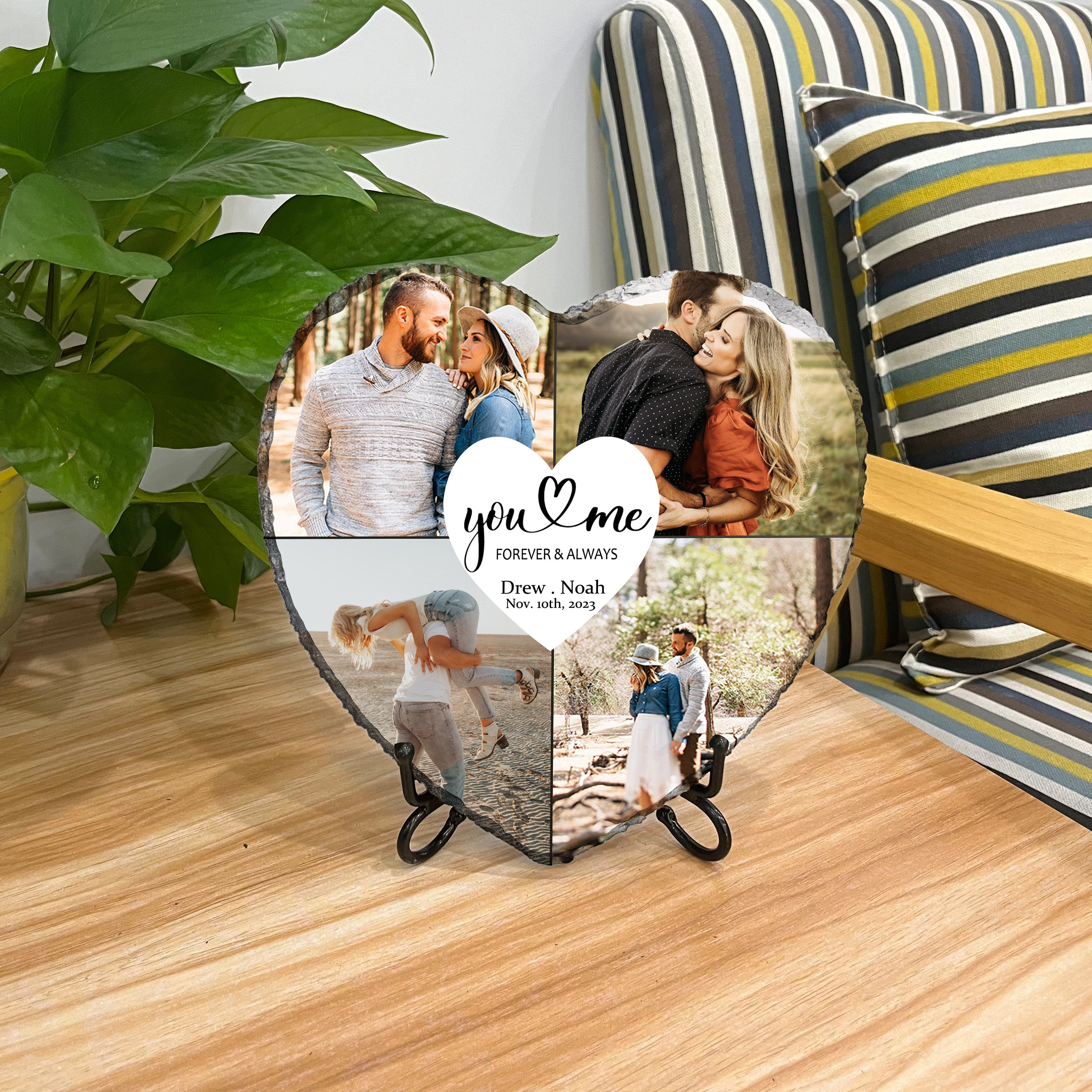 NAZENTI Custom Photo My Favorite Place In All The World Is Next To You, Couple Personalized Heart Shaped Stone With Stand, Gift For Husband Wife Anniversary 3, Design 3