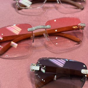 Brown Gradient Rimless Sunglasses with Genuine Moissanite Accents MOISSANITE Big C Iced Out Sunglasses - 925 Silver Buffs  main image 4