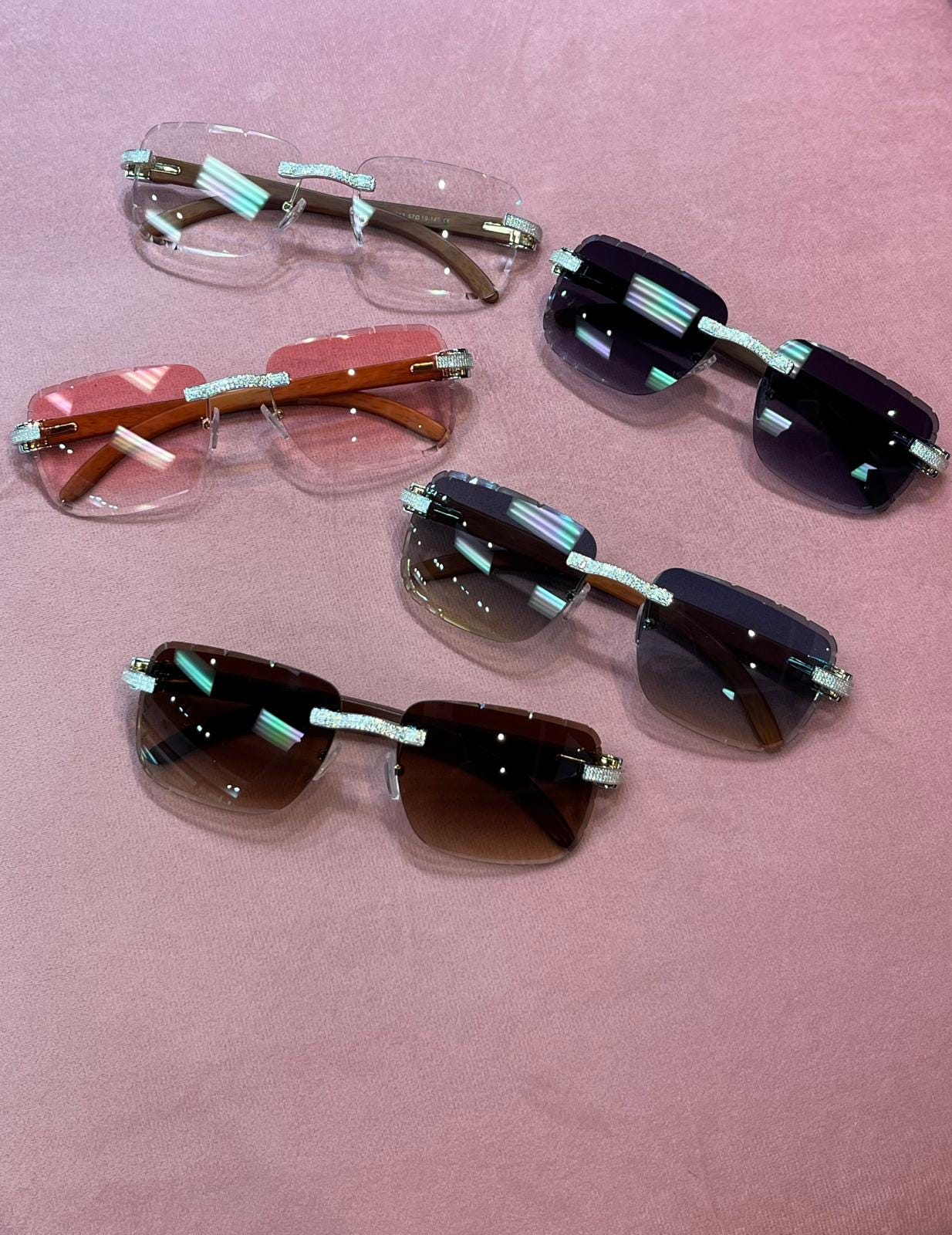 Rimless Gradient Blue-Pink Sunglasses with Gold Accents VVS1 Moissanite Rose Gold Retro-Vintage Square Rimless Gradient Sunglasses  main image 2