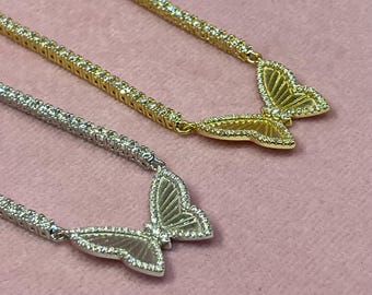 Iced Out Butterfly Necklace Moissanite 6.5ct or CZ