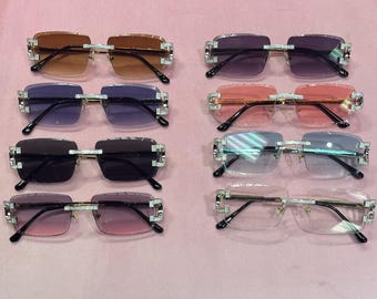 VVS1 Moissanite sunglasses Iced Out Rimless Steel Arms, designer style shades