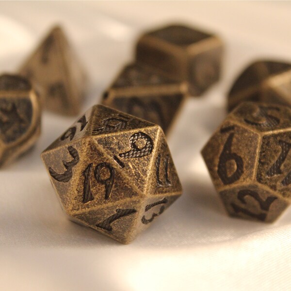 Handmade Copper Color Metal Dice Set Mini Dice set for DND, Tabletop Set-Dungeons and Dragons polyhedral dice set