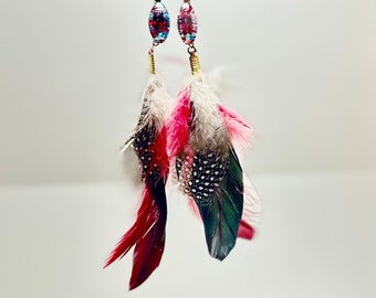 Handmade Artisanal Ruffled Feather Earrings