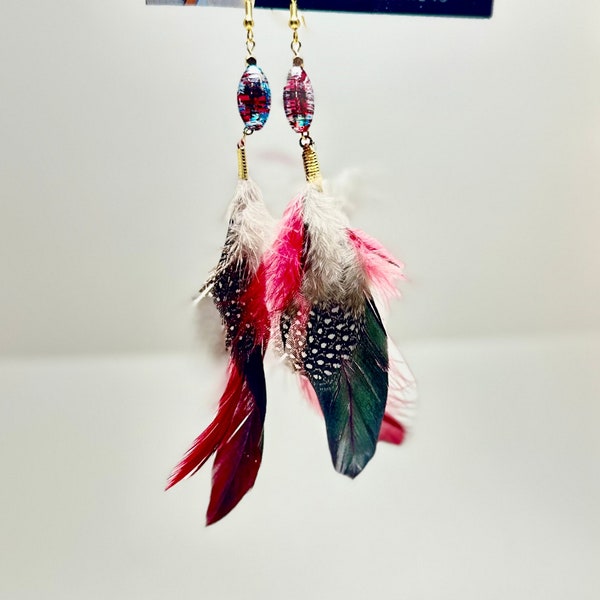 Handmade Artisanal Ruffled Feather Earrings