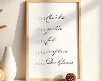 Arte de pared imprimible de las Cinco Solas / Póster cristiano de las Solas de la Reforma / Sola Scriptura Fide Gratia Christus Deo Gloria / Descarga digital