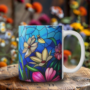 Stained Glass Floral Mug- Unique Floral & Stained Glass Lover Gift