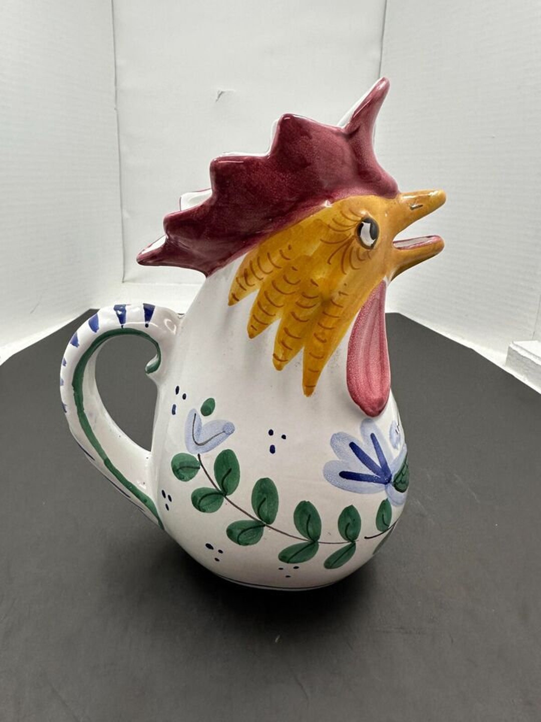 Italian Pottery Pitcher Deruta Ceramic Chicken Rooster Hand Painted ...