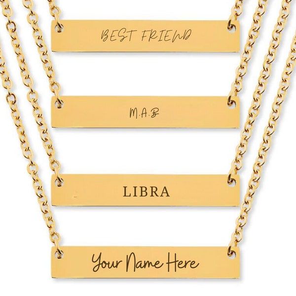 horizontal bar necklace gold bar necklace, initial necklace, silver name necklace, mom birthday gift, rose gold nameplate necklace, gift for